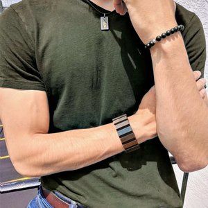 Distressed Brown Leather and Gunmetal Plate Bracel